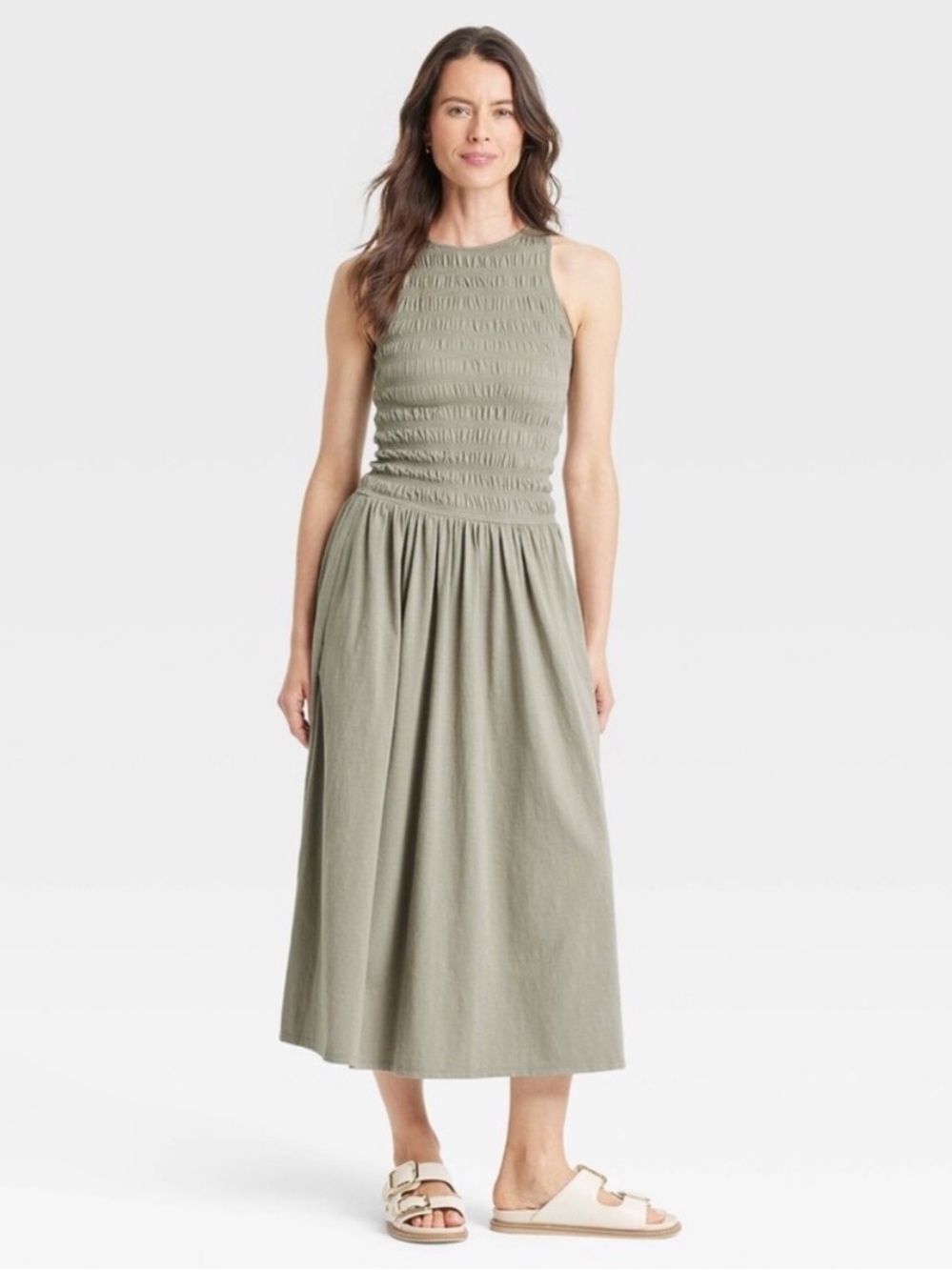 Universal Thread Smocked Bodice Midi Dress Green Small Like New